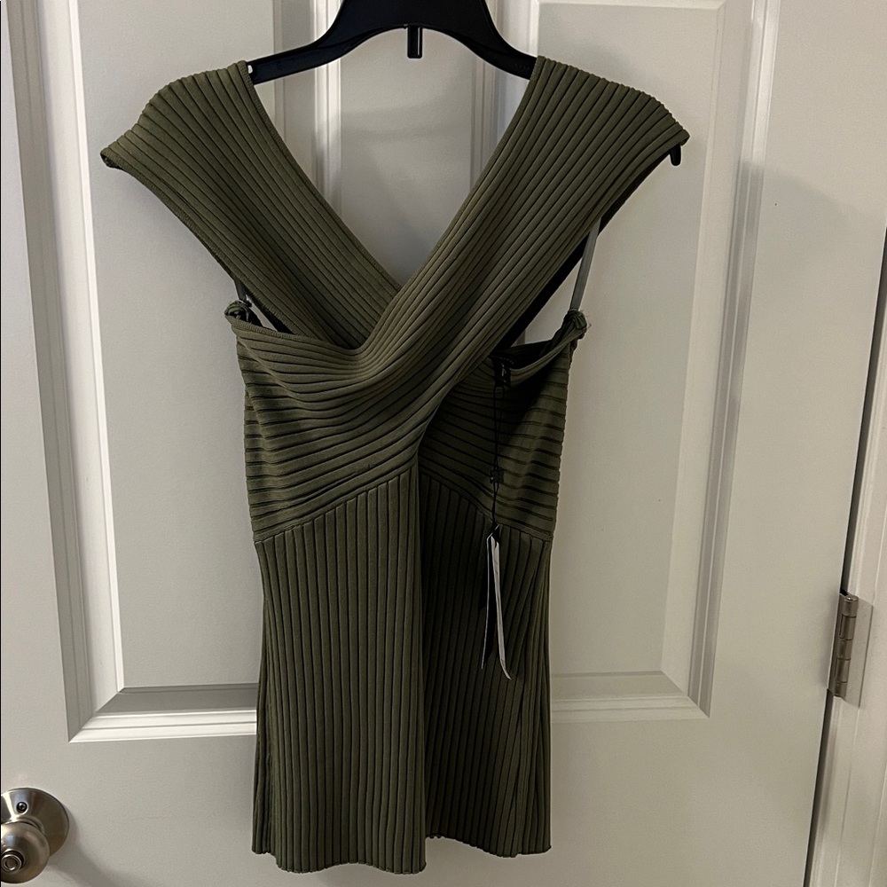 BCBGMaxAzria Olive Backless Ribbed Top